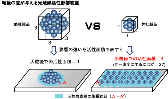 粒径の差が与える光触媒活性影響範囲